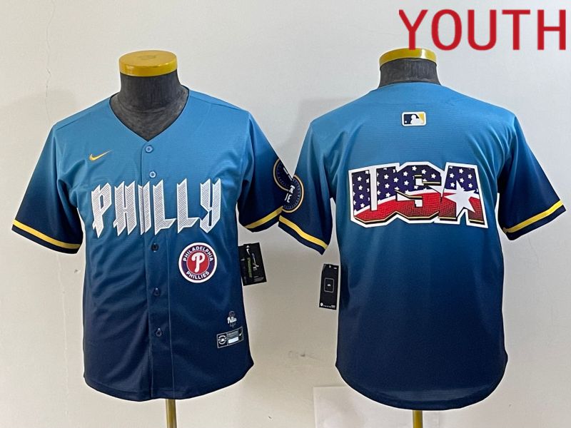 Youth Philadelphia Phillies Blank Blue City Edition Nike 2024 MLB Jersey style 6->youth mlb jersey->Youth Jersey